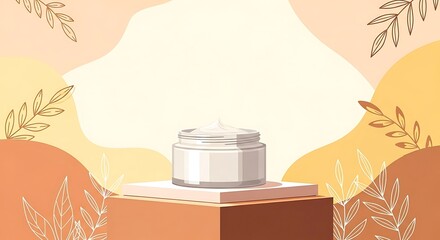Elegant cosmetic cream jar on a pedestal against abstract background illustration