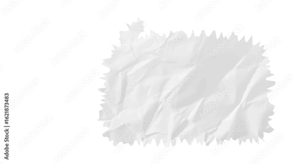 Poster white wrinkled paper texture with a jagged, abstract edge on a transparent background, perfect for a