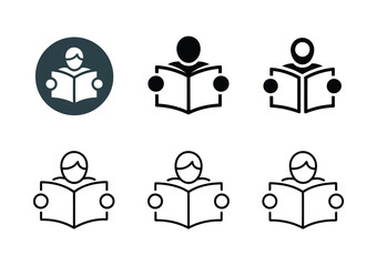 Person reading book icons simple graphic representations vector