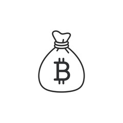 Black line art money bag with bitcoin symbol cryptocurrency finance