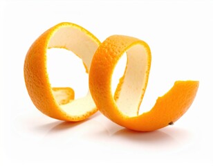 A vibrant orange, with its peel artistically curling back to reveal the fruit