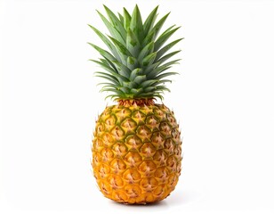 Studio-lit photograph of a single, golden-yellow pineapple