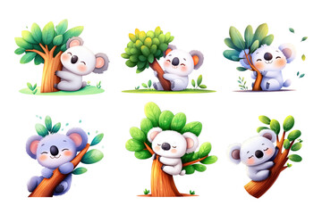 Naklejka premium Cute koalas playfully interacting with trees
