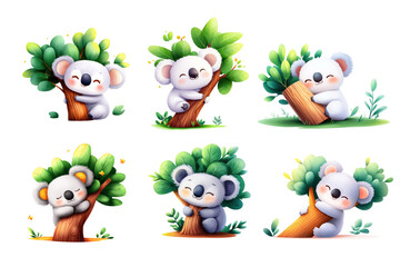 Fototapeta premium Adorable koala characters interacting with trees