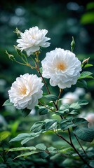 Obraz premium Delicate white roses in garden (1)