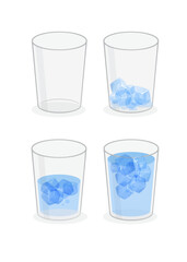 Empty glass and glass of water with ice cubes vector design illustration