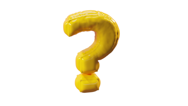 Bold Yellow 3D Question Mark – Symbol of Curiosity, Mystery, and the Quest for Knowledge on Transparent Background