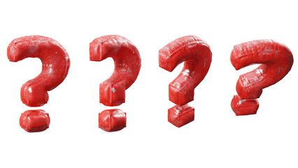Set of Bold Red 3D Question Mark – Symbol of Curiosity, Mystery, and the Quest for Knowledge on Transparent Background