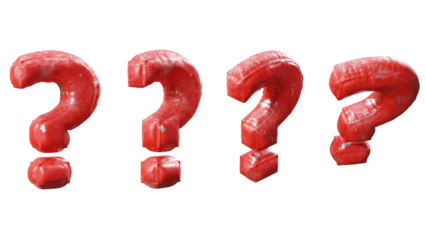 Set of Bold Red 3D Question Mark – Symbol of Curiosity, Mystery, and the Quest for Knowledge on Transparent Background