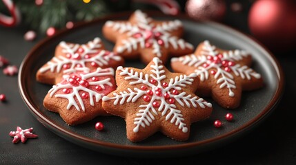 Festive Snowflake Cookies on a Plate for Christmas
