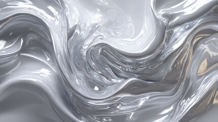 Obraz premium Abstract fluid forms in a silvery-grey color palette. Flowing, wavy, and glossy textures create a dynamic, smooth surface