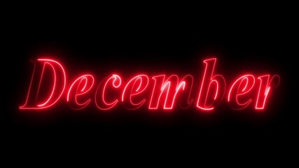 Neon December text animation on black background. December month neon line text concept. animated text effect with high visual impact.  December neon looping animation. 3nd month of year - Powered by Adobe