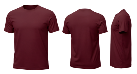 Maroon T-Shirt Mockup in Front, Back, and Side Views for Custom Apparel Design
