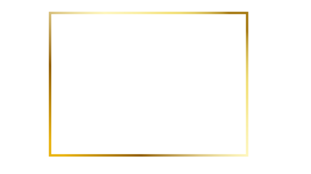 Elegant golden rectangular frame with a sleek, minimalist design on a transparent background, perfect for certificates, invitations, and luxurious borders.