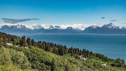 Alaska mountains, glacier, forest, view of Homer spit