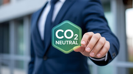 Sustainable business leader showcasing commitment to carbon neutrality with modern, eco-friendly initiatives for a greener future and environmental responsibility