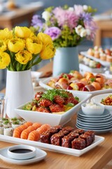 Marine Day In Japan Summer Buffet with Premium Sushi and Grilled Skewers for Family and Millennial Social Feasts Inspired by Tanabata Festival Advertising