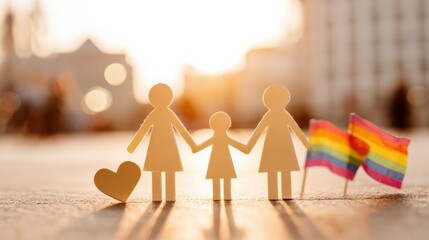 No Pet Store Puppies Day Family Unity Paper Cutout with Rainbow Flags for Pride Month Summer Campaigns and National Ice Cream Day Marketing Content