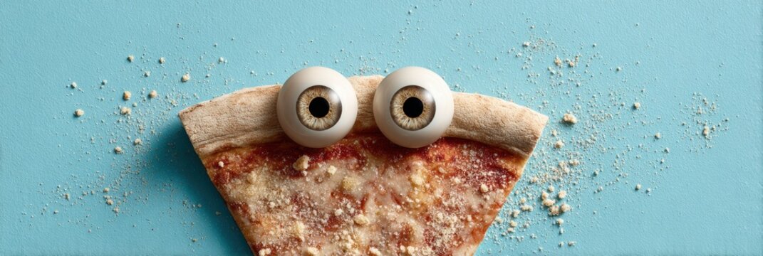 Quirky Take A Monkey To Lunch Day Pizza Slice with Googly Eyes, Premium Fun Summer Food Concept for Millennial Marketing Campaigns and National Ice Cream Month