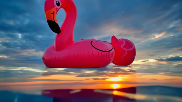 Pink flamingo sunset over water