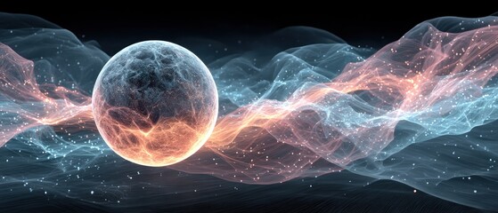 Abstract cosmic sphere with flowing energy