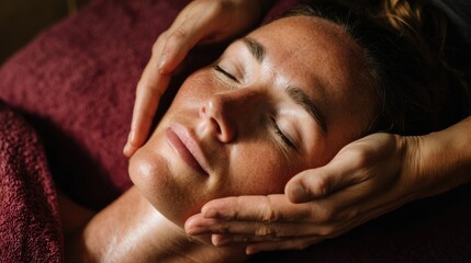 Facial Lymphatic Drainage Treatment With Hands in Natural Light for Rejuvenation and Relaxation in a Serene Setting