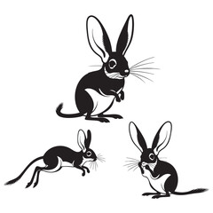 Set of 3 Long Eared Jerboa Silhouettes as a Desert Rodent Set