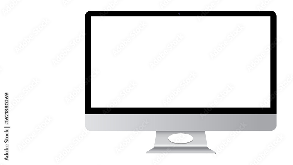 Poster transparent background modern all-in-one desktop computer with blank white screen, ideal for website