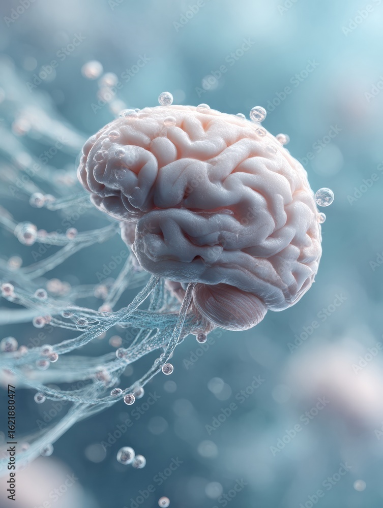 Poster high-quality realistic brain model with neural network connections for modern ai innovation and tech
