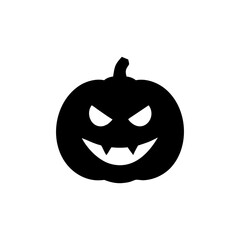 Silhouette of a menacing jack-o'-lantern with carved eyes and a toothy grin.
