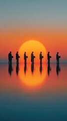 Modern Professional Business People Queueing at Sunset Premium Corporate Lifestyle Image for Marketing and Editorial Use