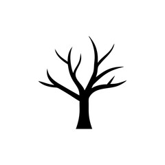 Silhouette of a bare tree with branches against a white background.