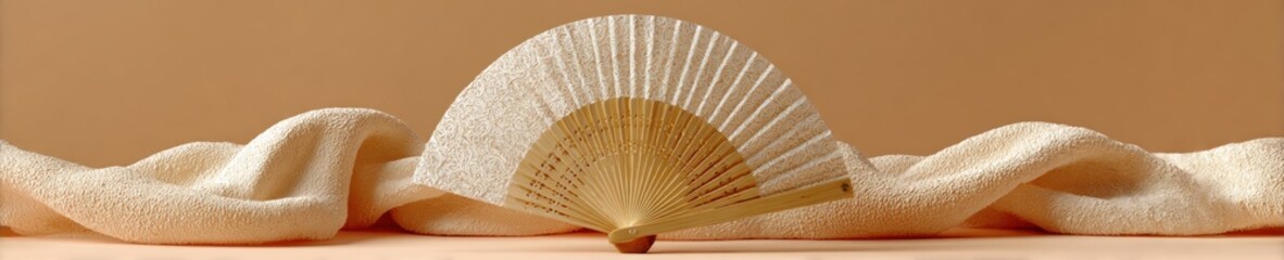Premium Handcrafted Bamboo Fan with Intricate Design on Minimalist Surface Authentic Cultural Souvenir for Modern Lifestyle and Travel Marketing Content