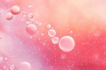 Abstract pastel pink and orange background with floating bubbles and particles