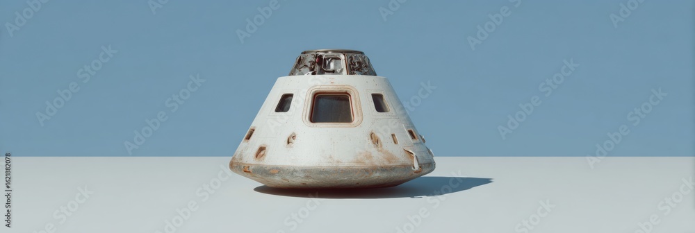 Poster high-quality space command module capsule with re-entry shield and retro-thruster details for profes