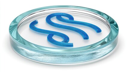Blue, wavy, abstract design in glass dish