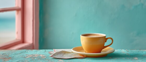 Authentic Coffee Discovery with Travel Map and Air Tickets on Rustic Table Premium Lifestyle Content for Millennial Adventure Marketing and Social Media