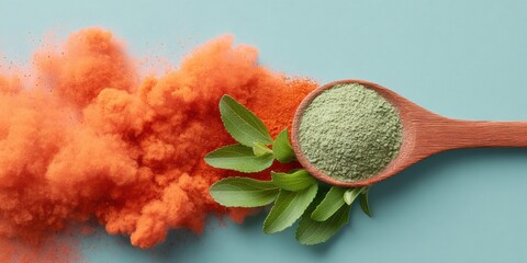 Premium Fresh Stevia Leaves and Powder with Natural Health Benefits Authentic Modern Food Nutrition Content for Wellness Marketing Campaigns