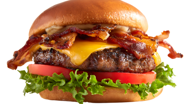 Juicy Bacon Cheeseburger with Lettuce, Tomato, and Egg in a Soft Bun