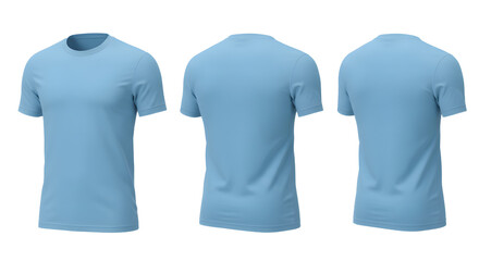 Light Blue T-Shirt Mockup - Front, Side, and Back View for Fashion and Apparel Design