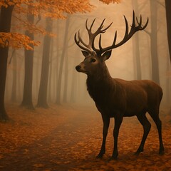 Deer in Misty Autumn Woods