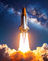 Rocket launch into starry night sky