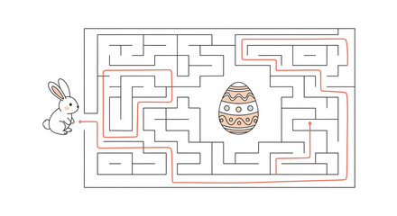 Easter bunny navigates a maze to find the beautifully decorated egg, a fun puzzle