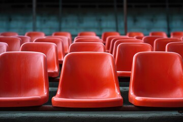 Obraz premium Rows of empty bright orange plastic stadium seats