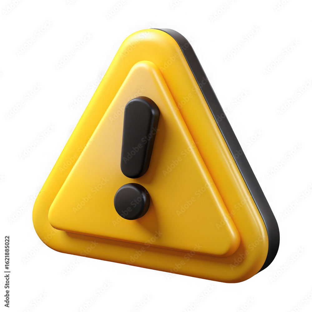 Poster yellow warning triangle with exclamation mark isolated on transparent background