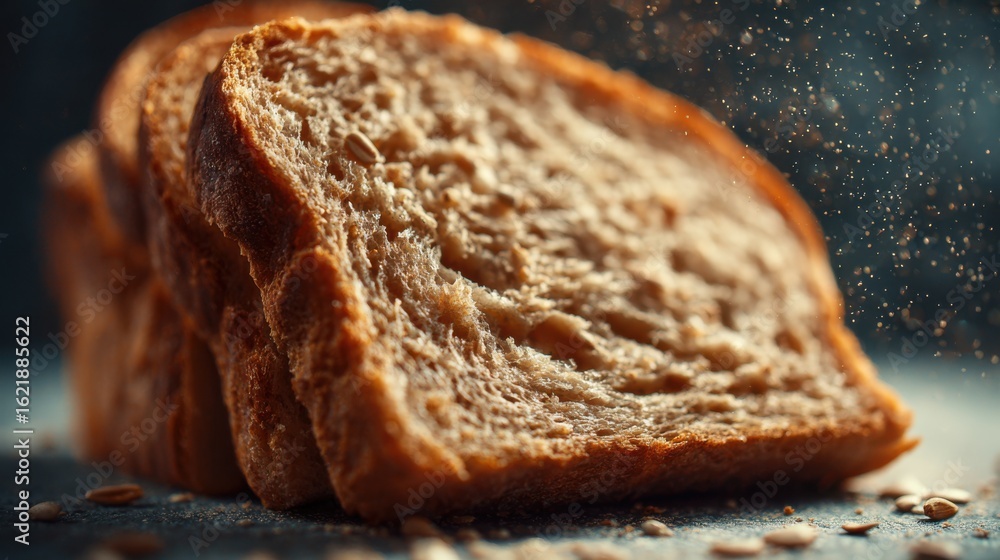 Poster closemedium frame showing bread slice under a somber cloudy shadow highlighting studies linking refi