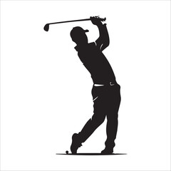 Silhouette of Golfer Swinging Club – Sports Vector Isolated on White
