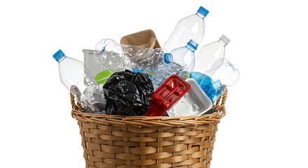 Trash Basket Overflowing with Waste – Isolated on White