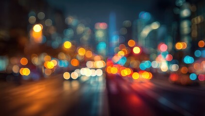 Blurred night cityscape with colorful bokeh lights