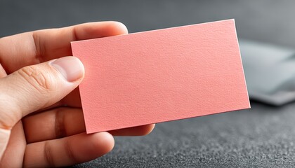 Obraz premium Hand holding blank pink business card (1)